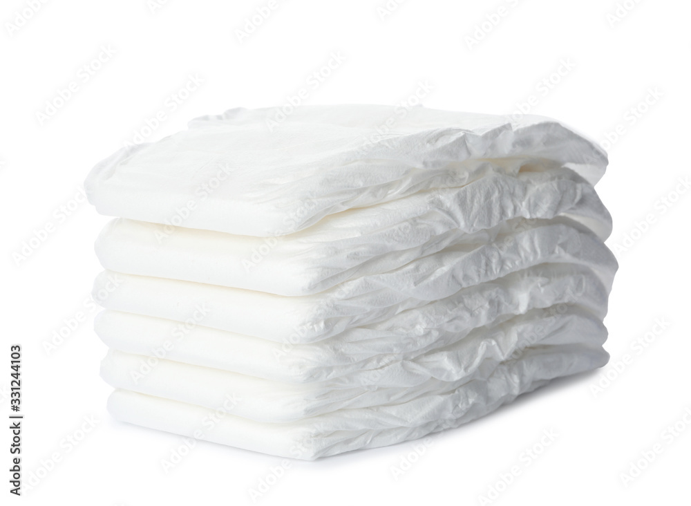 Stack of baby diapers isolated on white Stack of baby diapers isolated on white