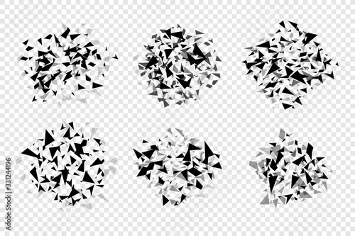 Abstract  triangles shatter burst. Geometric texture background template isolated.  Vector illustration.