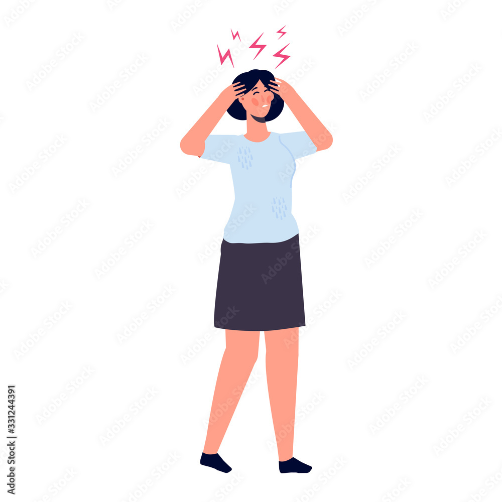 Headache attack, compassion fatigue. Head pain vector illustration. Headache attack, compassion fatigue. Head pain vector illustration.