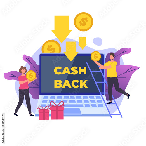 Money cash back, online banking, money growth concept. Flat vector  illustration.