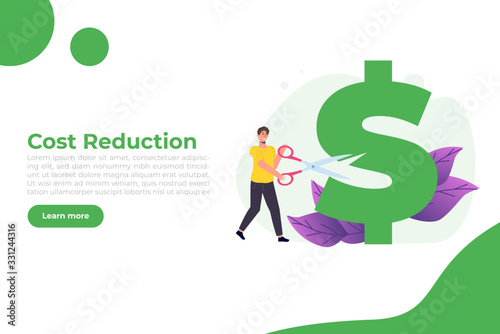 Cost reduction, cutting dollar, big discount consept. Flat vector  illustration.