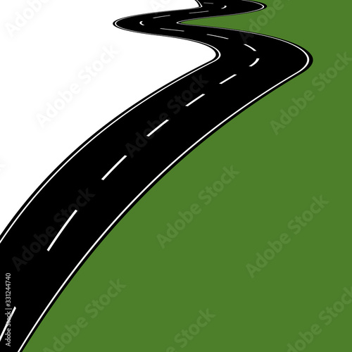 Curved road with markings. Vector