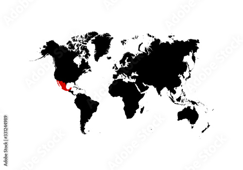 The map of Mexico is highlighted in red on the world map - Vector
