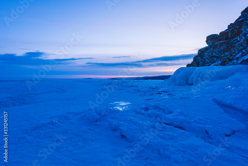 Lake Baikal beautiful winter  amazing natural scenery.