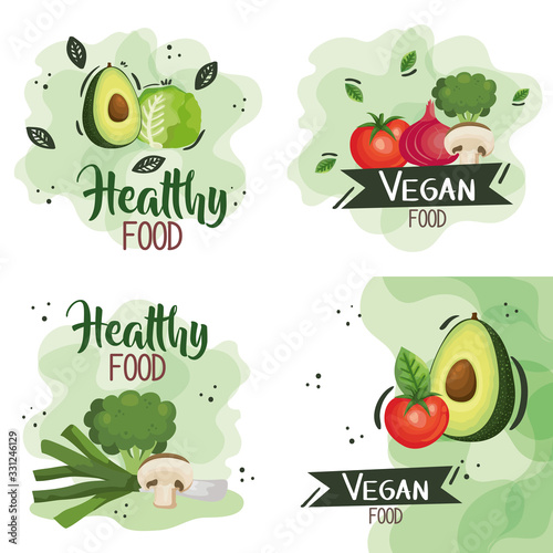 Plakat set of vegan food poster with vegetables vector illustration design