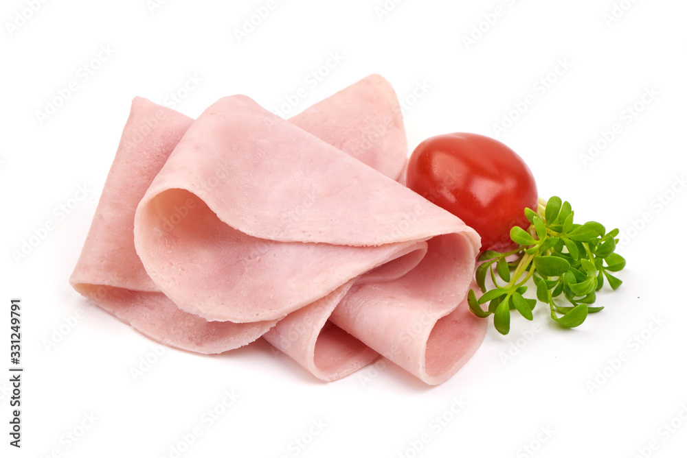 Boiled Ham Slices, isolated on white background Boiled Ham Slices, isolated on white background