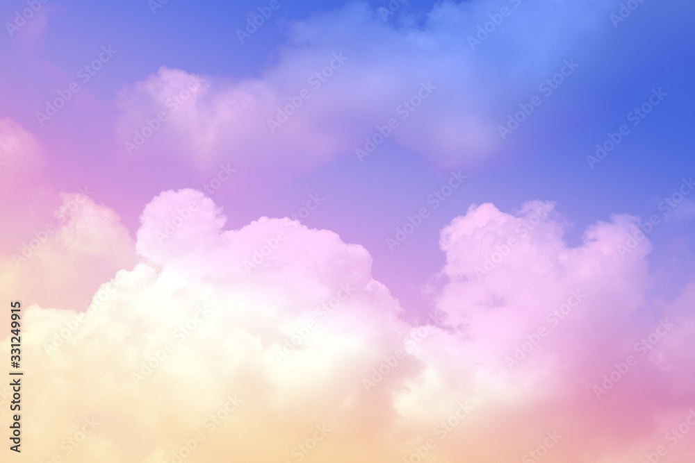 beauty soft pastel with fluffy clouds on sky. multi color rainbow image