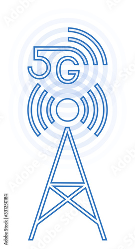5G antenna line vector icon,  5th generation of cellular network technology. Enables Internet of Things.