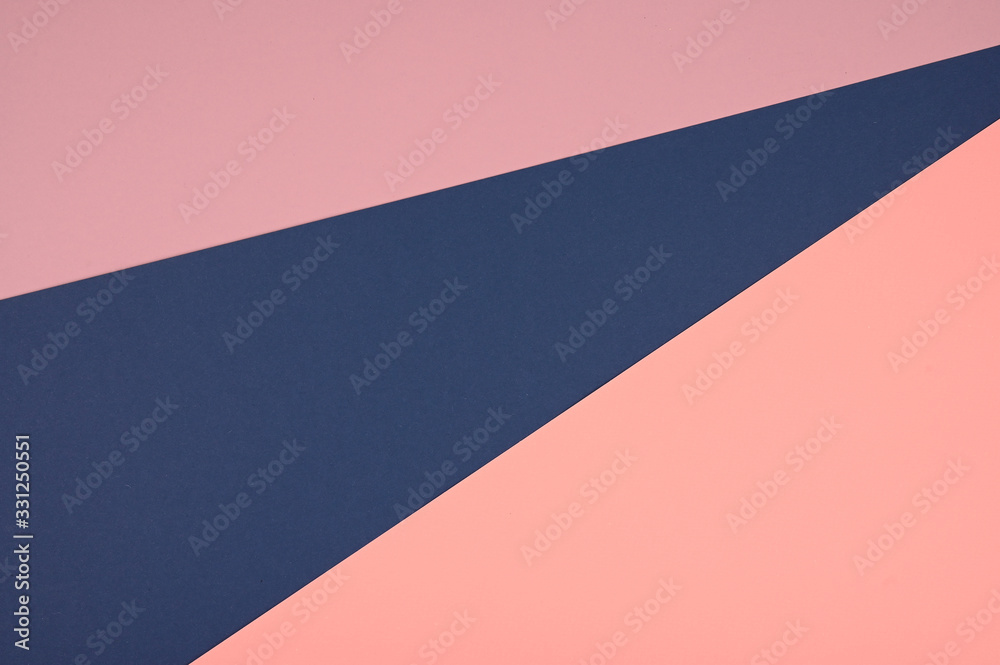 Abstract geometric paper background. Trendy blue, peach and pink colors.