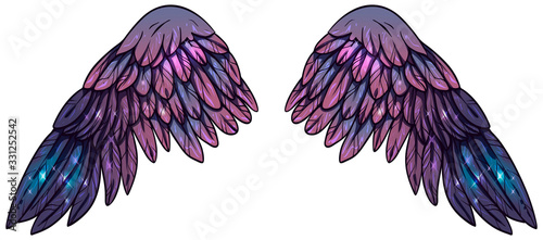 Beautiful magic glowing shiny violet purple vector wings