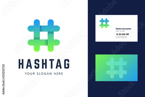 Hashtag logo and business card template. Vector illustration for bloggers, social media.