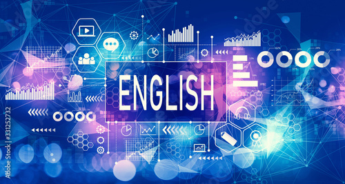 English concept with technology blurred abstract light background
