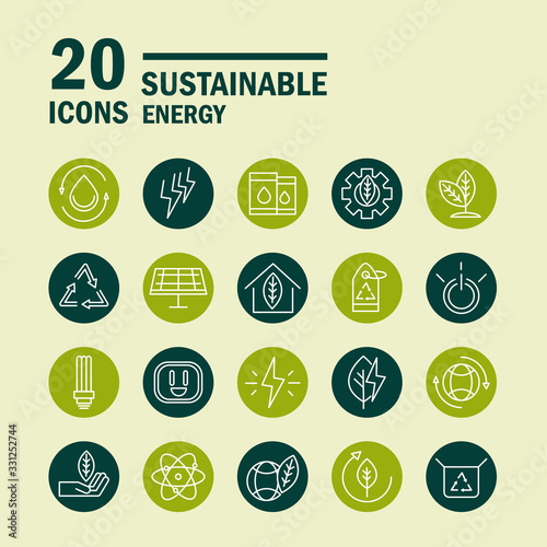 sustainable energy alternative renewable ecology icons set block line style icon