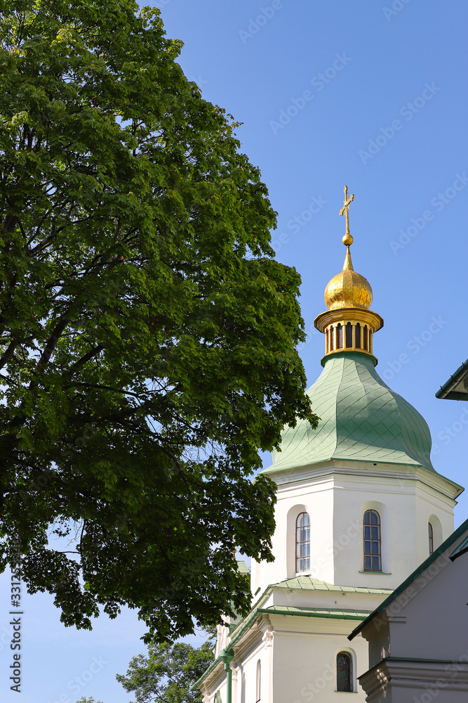 View of the Cathedral, Sofia Kyiv is a landmark of history and architecture. sunny day . Gold domes, orthodox crosses. UNESCO World Heritage Site St. Sophia Cathedral in Kyiv, the capital of Ukraine.