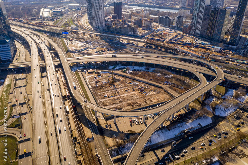 urban and industrial megapolis views taken from a drone