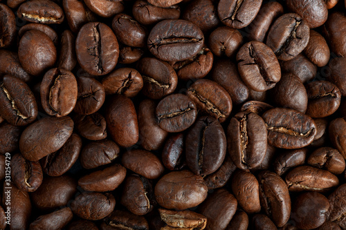  background texture coffee beans top view macro photography. copyspace