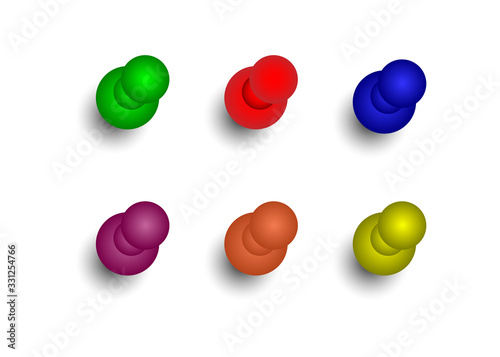 Set of multi-colored push pins. Drawing pins. Vector illustration. Eps10