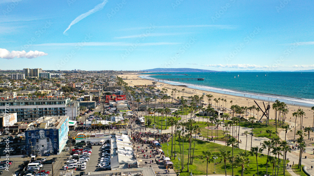 Aerial Photography of Beach Town at the Pacific Ocean Coast