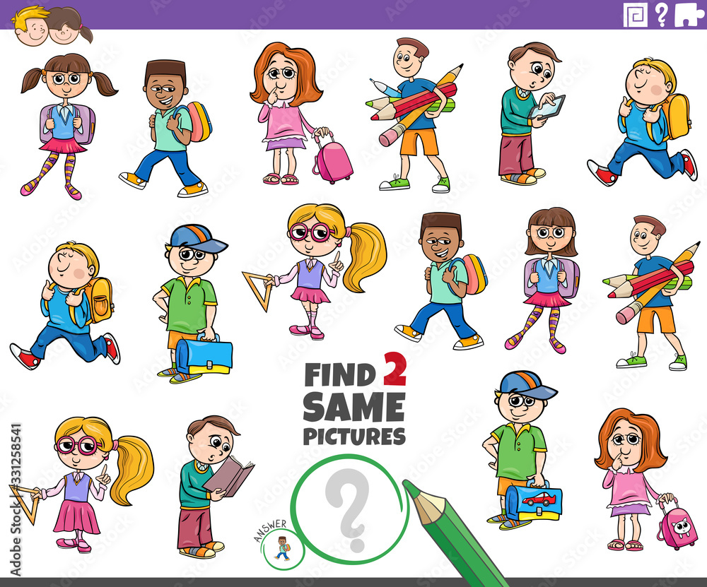 find two same pupils kid characters task find two same pupils kid characters task