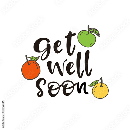 Get well soon greeting card with apples. Design element for motivation greeting card.