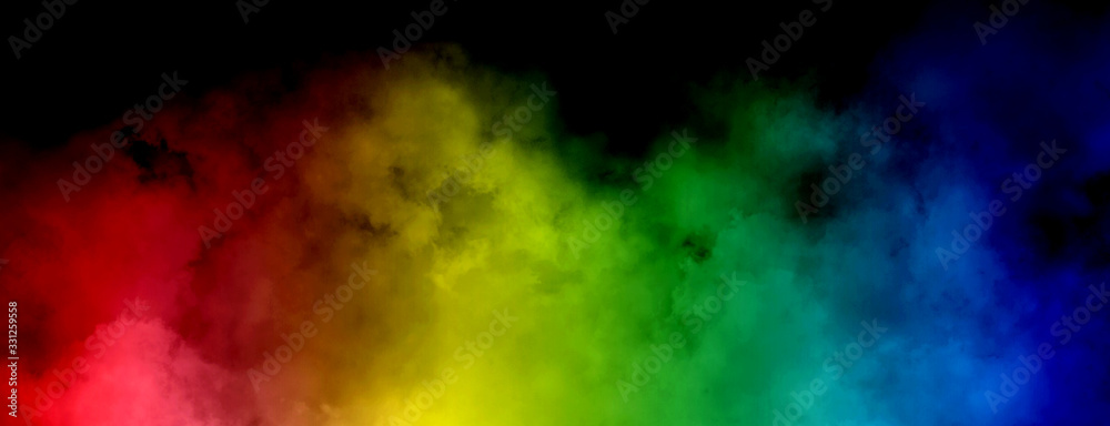 Abstract image of Colorful smoke or fog in black background.