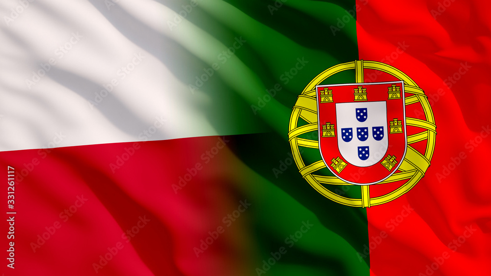 Waving Portugal and Poland Flags Waving Portugal and Poland Flags