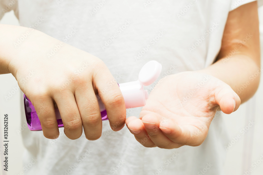 Hand cleaning gel. Аntibacterial gel in human hands Hand cleaning gel. Аntibacterial gel in human hands