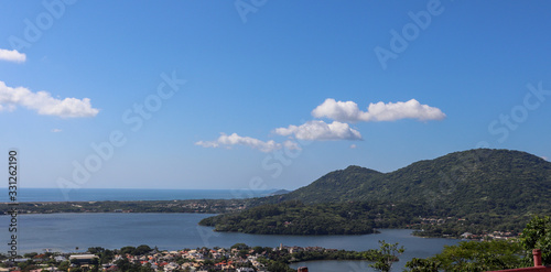 A beautiful panoramic view from the viewpoint of the Conceição lagoon hill in Florianópolis, Santa Catarina.