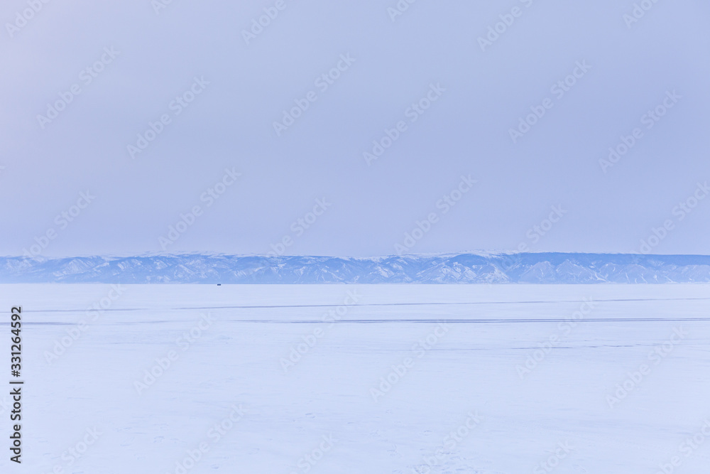 Lake Baikal beautiful winter, amazing natural scenery.