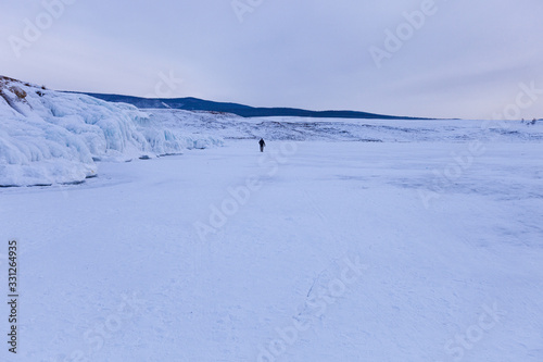 Lake Baikal beautiful winter, amazing natural scenery.