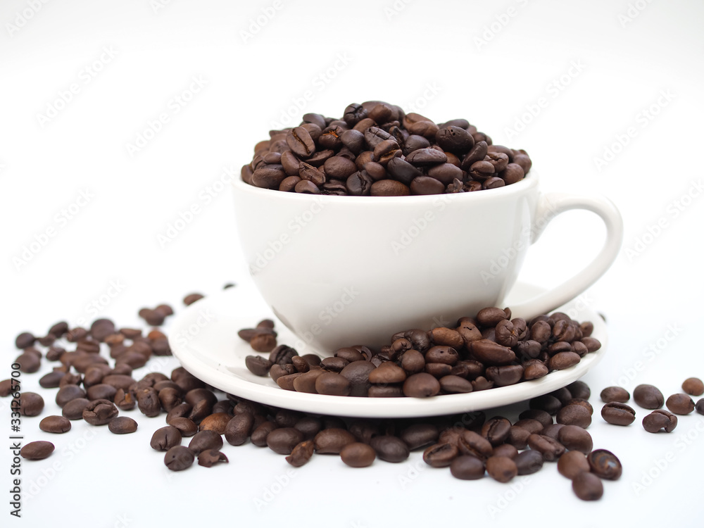 coffee bean in coffee cup on white background coffee bean in coffee cup on white background