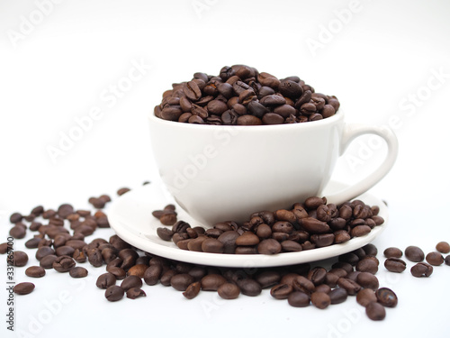 coffee bean in coffee cup on white background