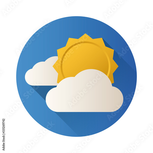 sun with clouds block style icon