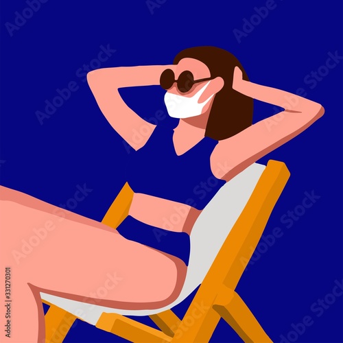 Coronavirus CoVID. Woman in a facial mask. Vector illustration. Quarantine has spoiled travel vacation of coronavirus outbreak. Pandemic COVID-19.