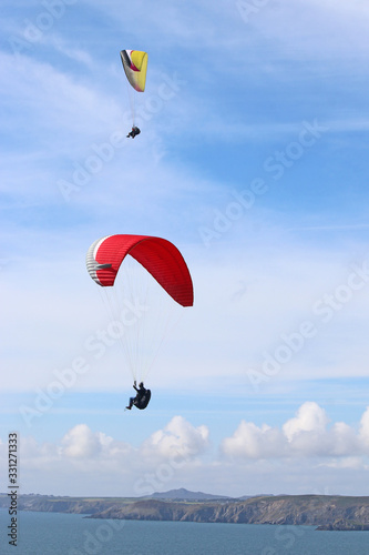 Paraglider above Newgale Beach, St Brides Bay, Wales 