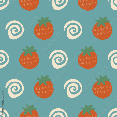 doodle lines strawberry seamless repeat pattern design.  photo