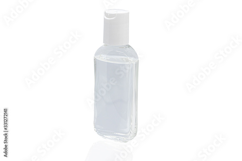 Transparent hydroalcoholic hand gel, antibacterial gel to prevent illness and Coronavirus, isolated on white