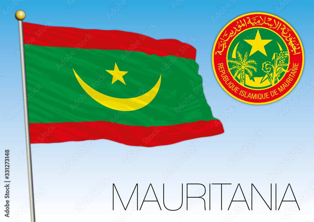 Φωτογραφία Mauritania official national flag and coat of arms, african country, vector illu