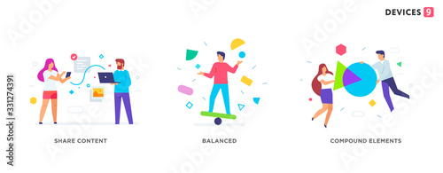 People use gadgets. set of icons, illustration. Smartphones tablets user interface social media.Flat illustration Icons infographics. Landing page site print poster.