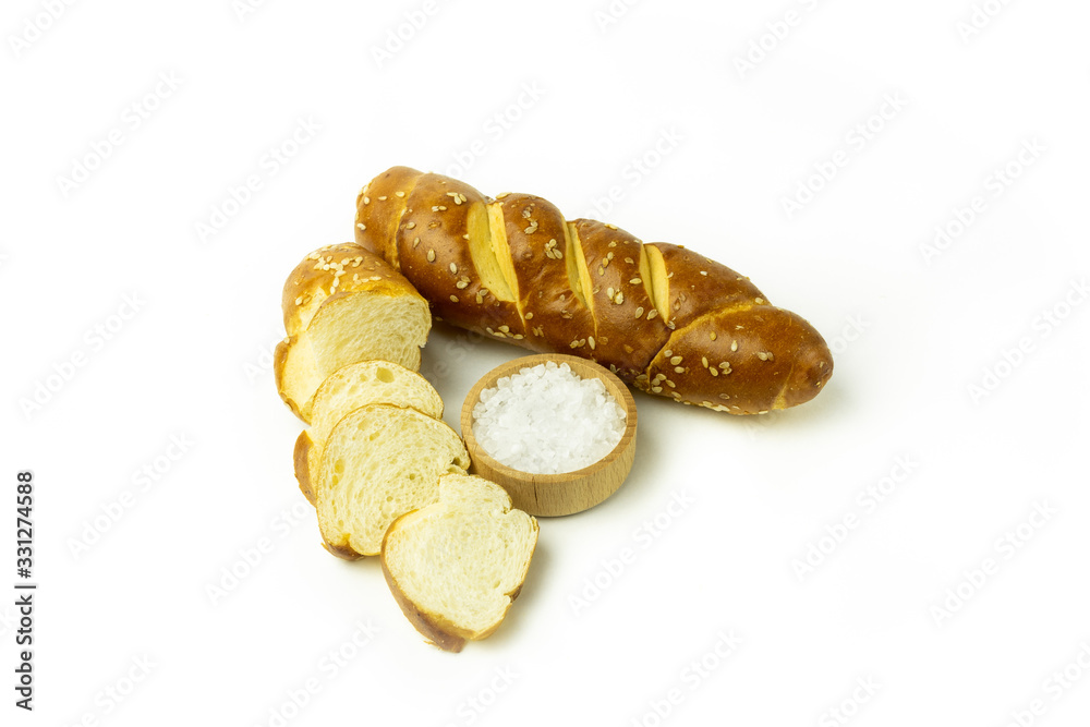 small bagels with sesame and cumin seeds, top view on white background small bagels with sesame and cumin seeds, top view on white background