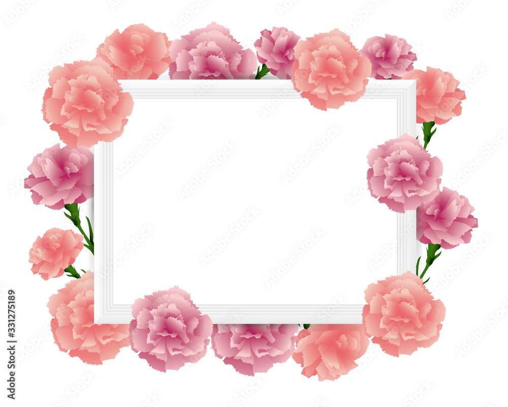 art frame with carnations illustration