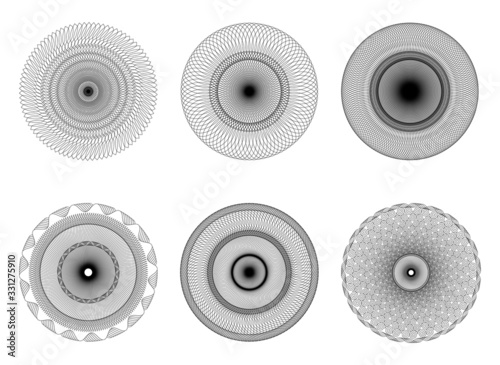 Set of vector guilloche rosettes for use in diplomas, certificates and securities