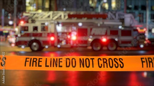 Emergency Fire Truck Rescue, Red Light Fireman Vehicle Danger Scene Fire Line