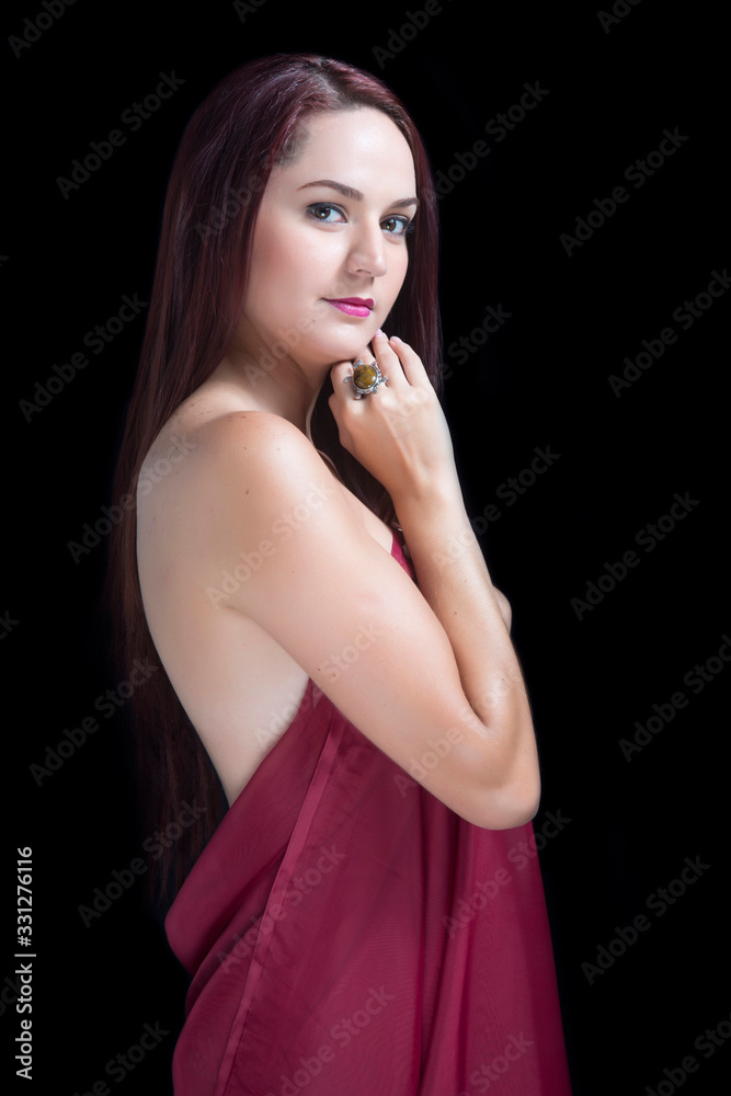 Sensual portrait of young woman on black background Sensual portrait of young woman on black background