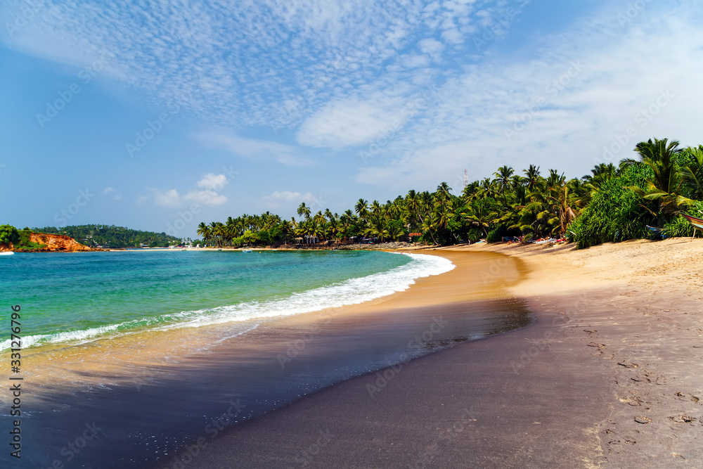 Water Day black sand coast tropical beach Mirissa, Sri Lanka
