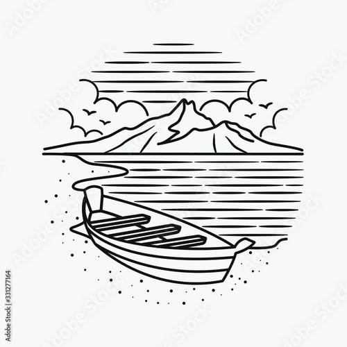 vacation summer beach vintage retro, vector line art illustration. Fun holiday, coloring book.