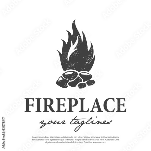fireplace logo vector vintage minimalist