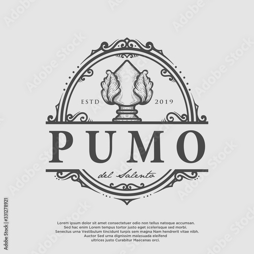 pumo vector logo with hand drawn emblem style