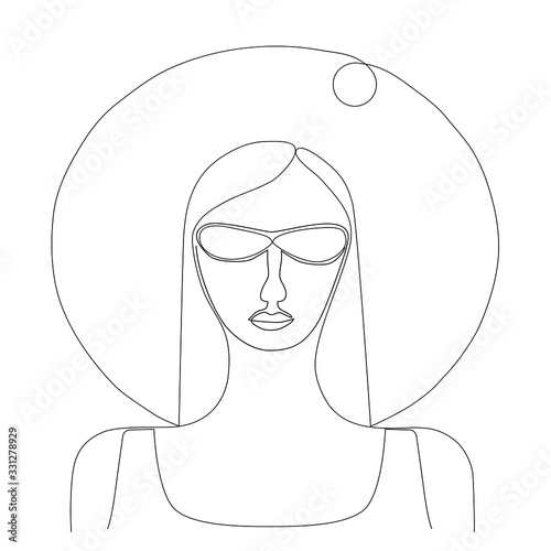Sketch girl in a hat and black glasses. A quick sketch of the lines.