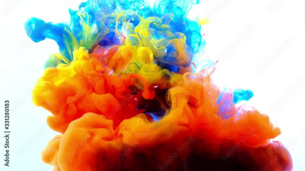 4K, Colorful drops in water, abstract color mix, drop of Ink color mix paint falling on water Colorful ink in water, 4K footage,